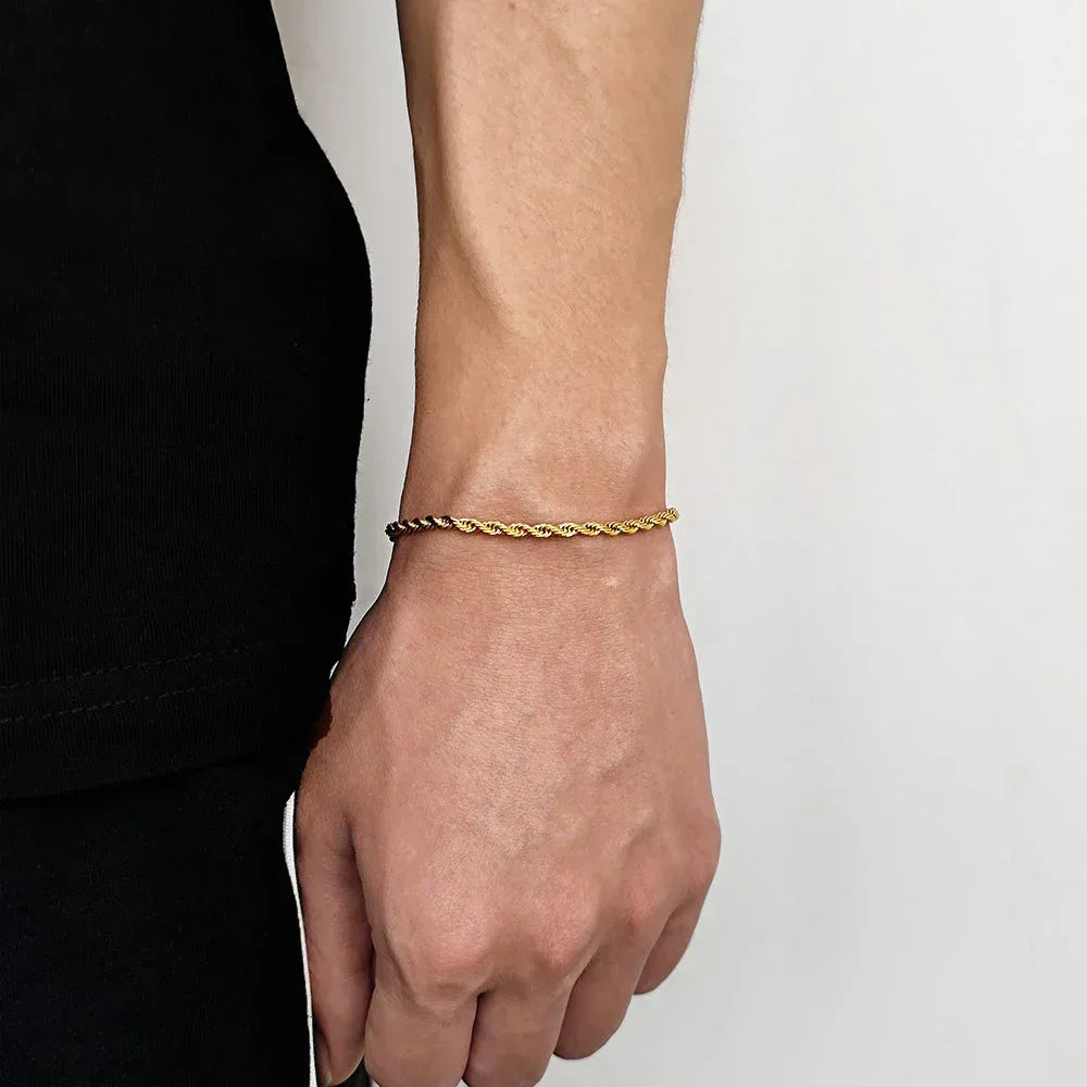 Stainless Steel Rope Chain Bracelet 18K Gold Plated for Men | Caratix Jewelry - CaratixJewelry