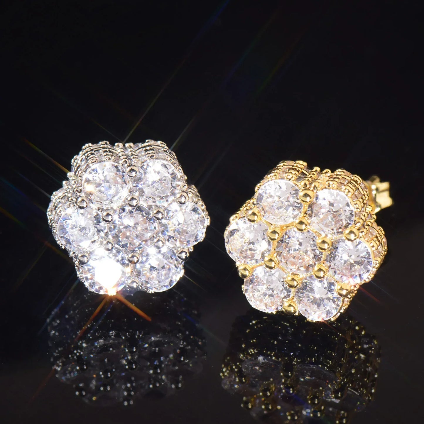 Round Zircon Stud Earrings with 925 Silver Needle | Iced Out Copper Earrings for Men & Women | Caratix Jewelry - CaratixJewelry