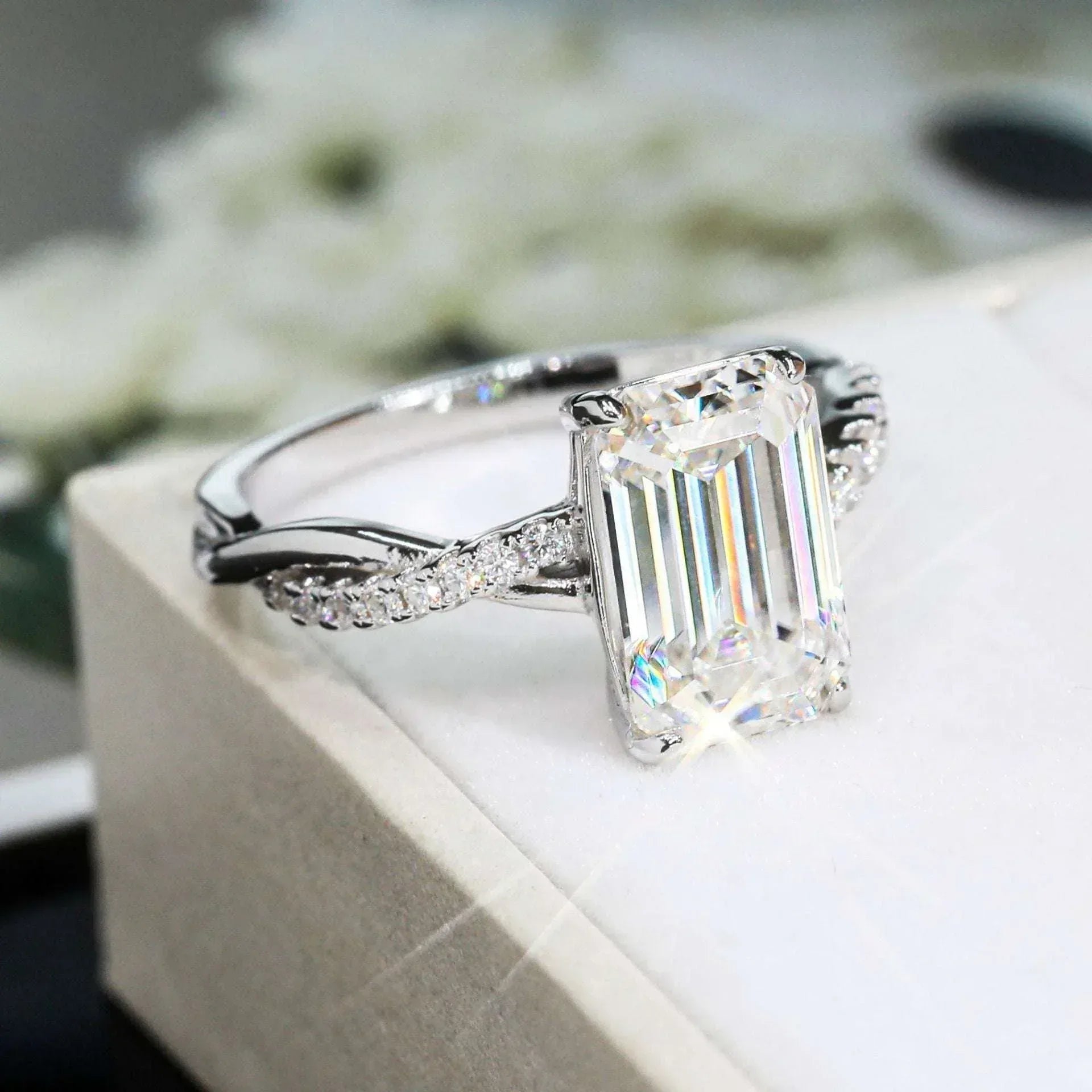 4ct Emerald-Cut Moissanite Ring | S925 Silver Luxury Women’s Engagement Jewelry - CaratixJewelry