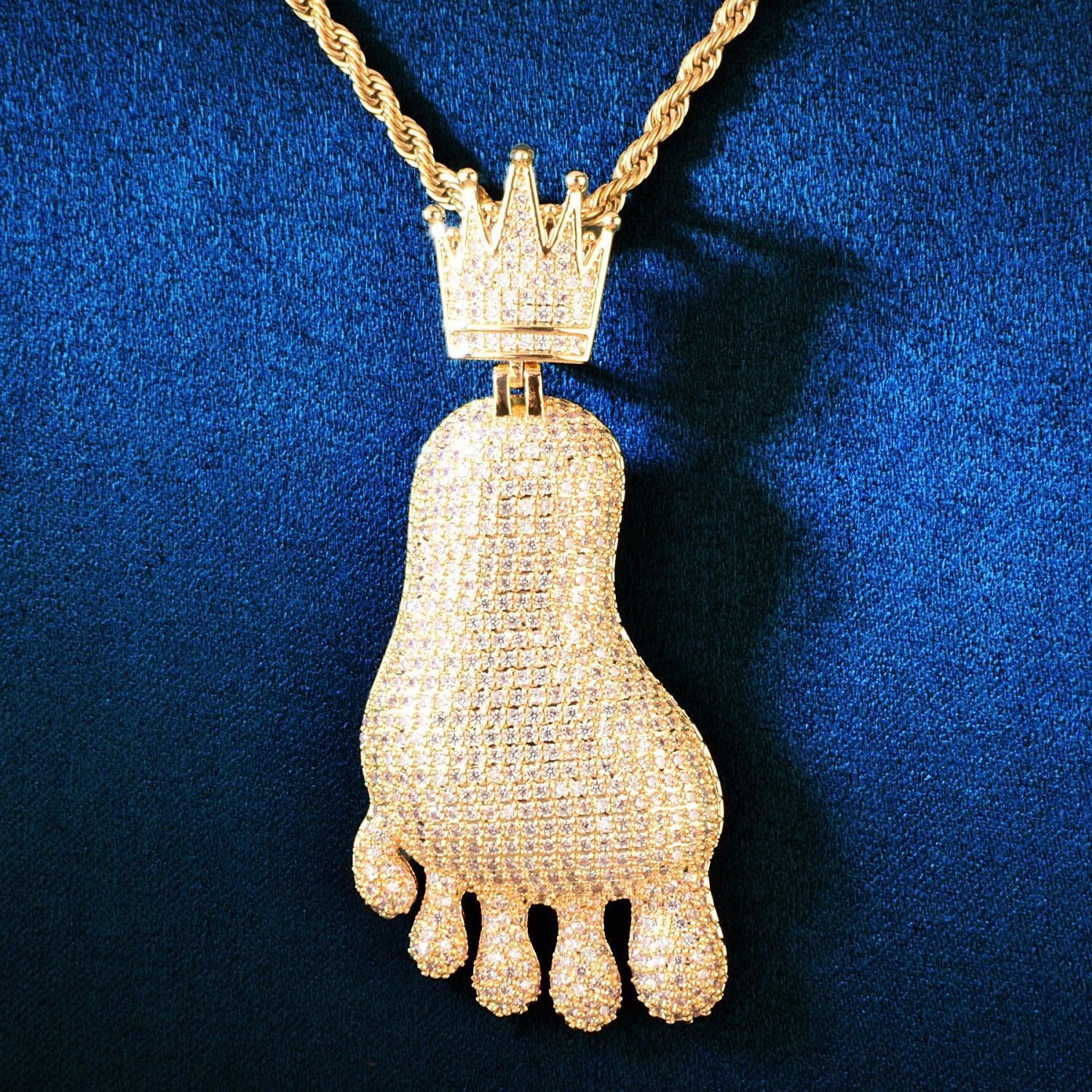 Iced Out Footprint Pendant Necklace | CZ Hip Hop Unisex Trendy Jewelry - CaratixJewelry