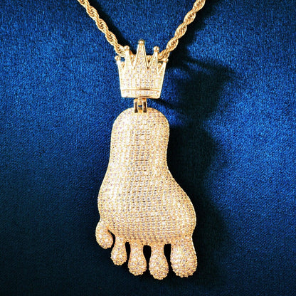 Iced Out Footprint Pendant Necklace | CZ Hip Hop Unisex Trendy Jewelry - CaratixJewelry
