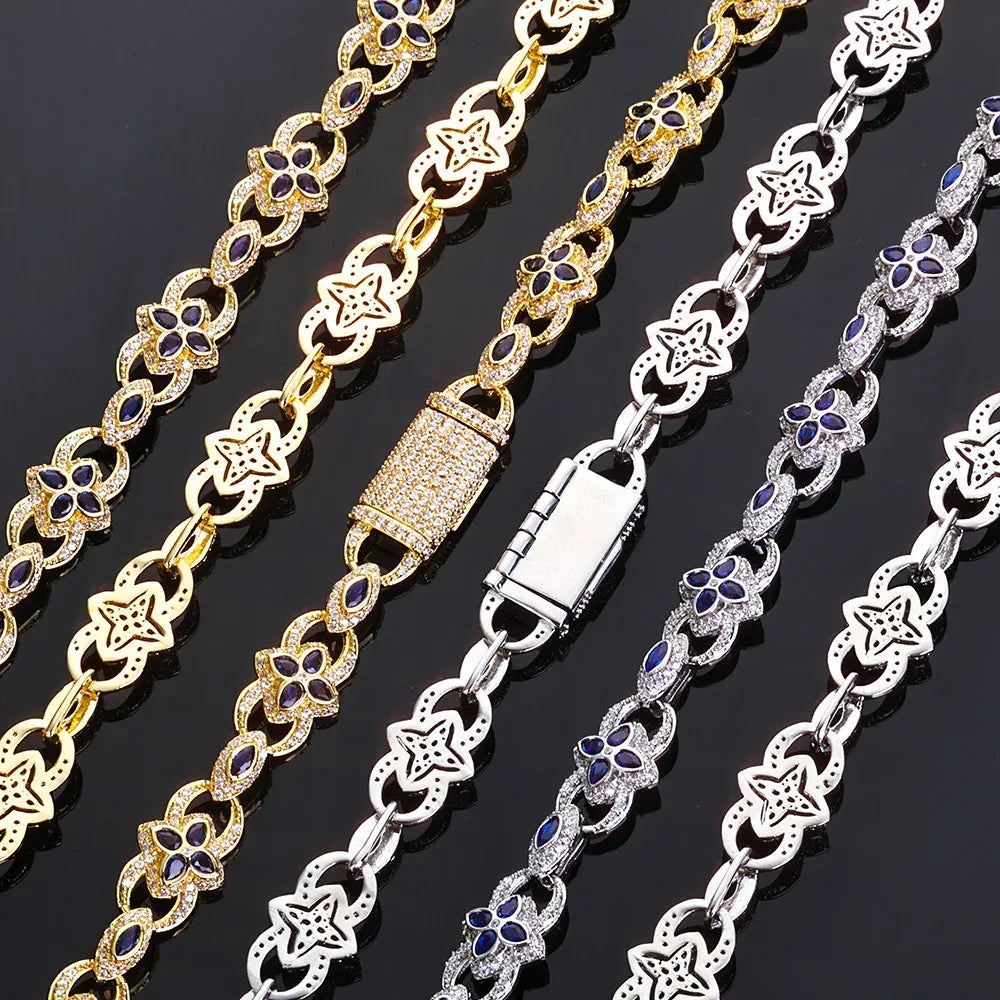 Men's Iced Out Evil Eye Infinity 8 Clover Chain | Flip Clasp Gold Chain Rapper Necklace | Custom Gemstone Bling | Caratix - CaratixJewelry