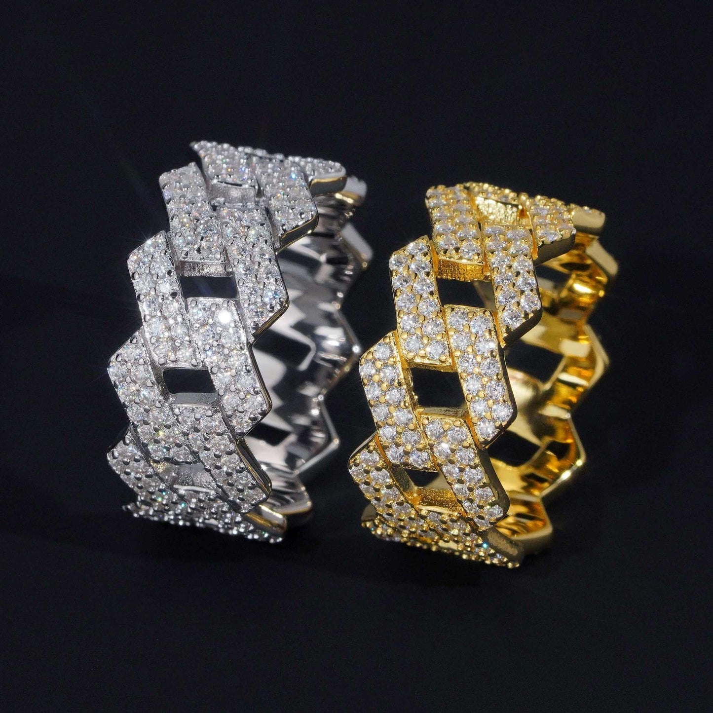 D-Color VVS Moissanite Cuban Link Ring | Unisex -Shape Iced Out Jewelry - CaratixJewelry
