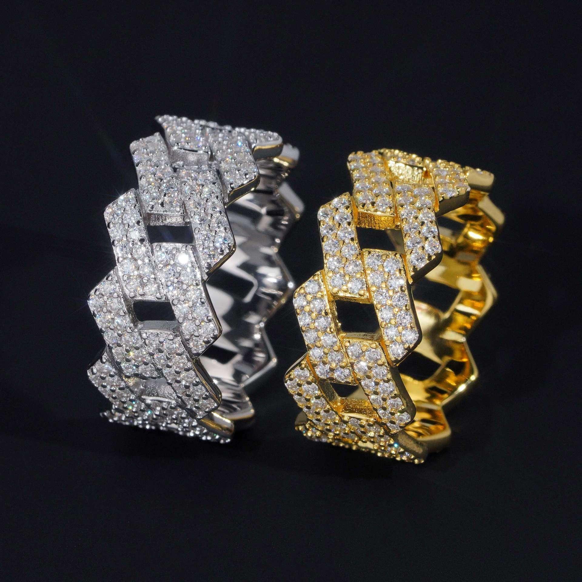 D-Color VVS Moissanite Cuban Link Ring | Unisex -Shape Iced Out Jewelry - CaratixJewelry