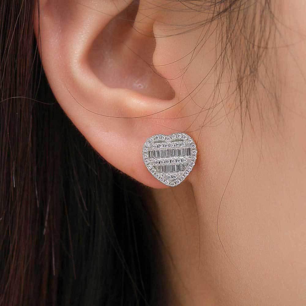 Heart-Shaped Zircon Earrings with Square and Round Design for Men and Women | Vintage Hip Hop Jewelry | Caratix Jewelry - CaratixJewelry