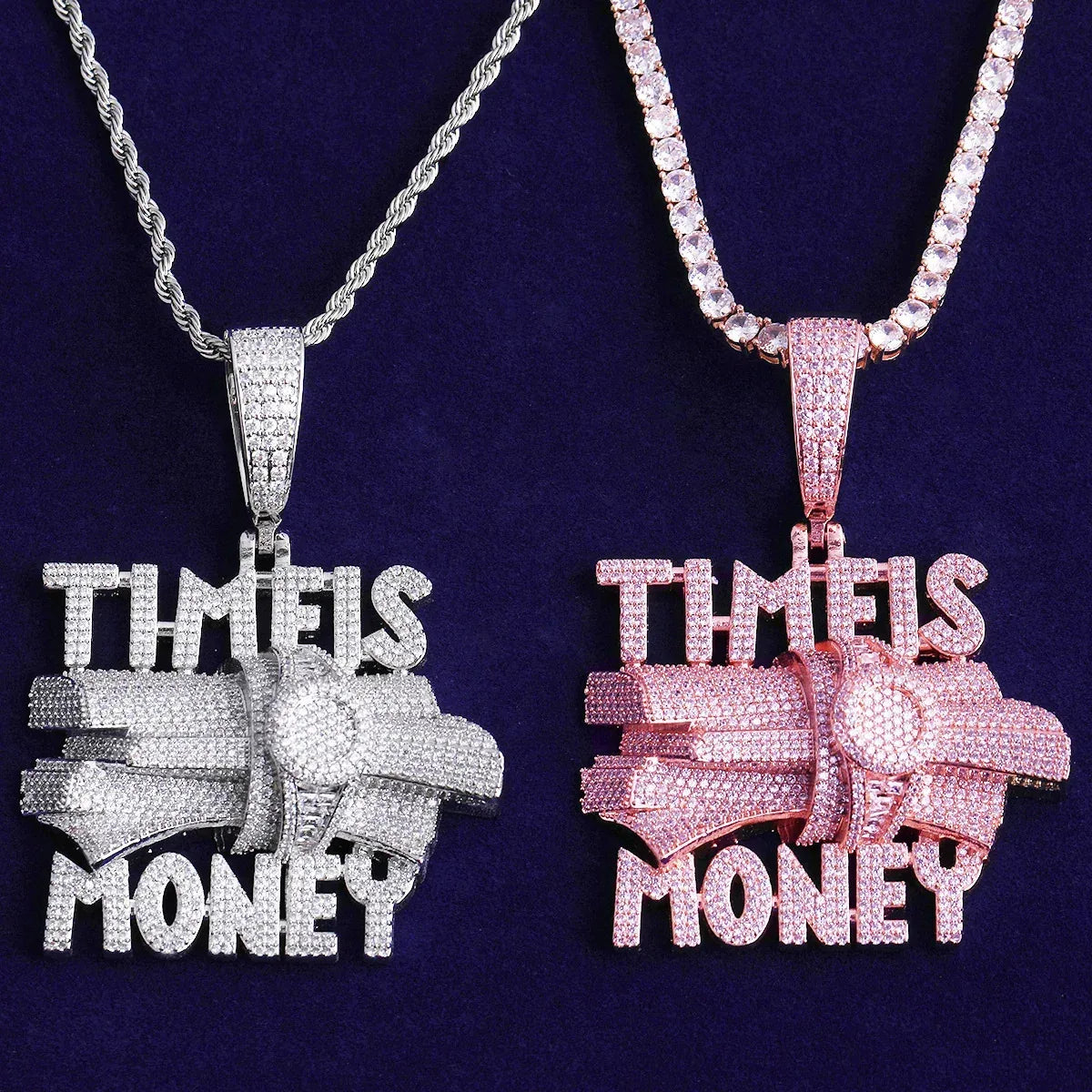 Iced Out "Time is Money" Pendant | Men's Clock Face Necklace - CaratixJewelry