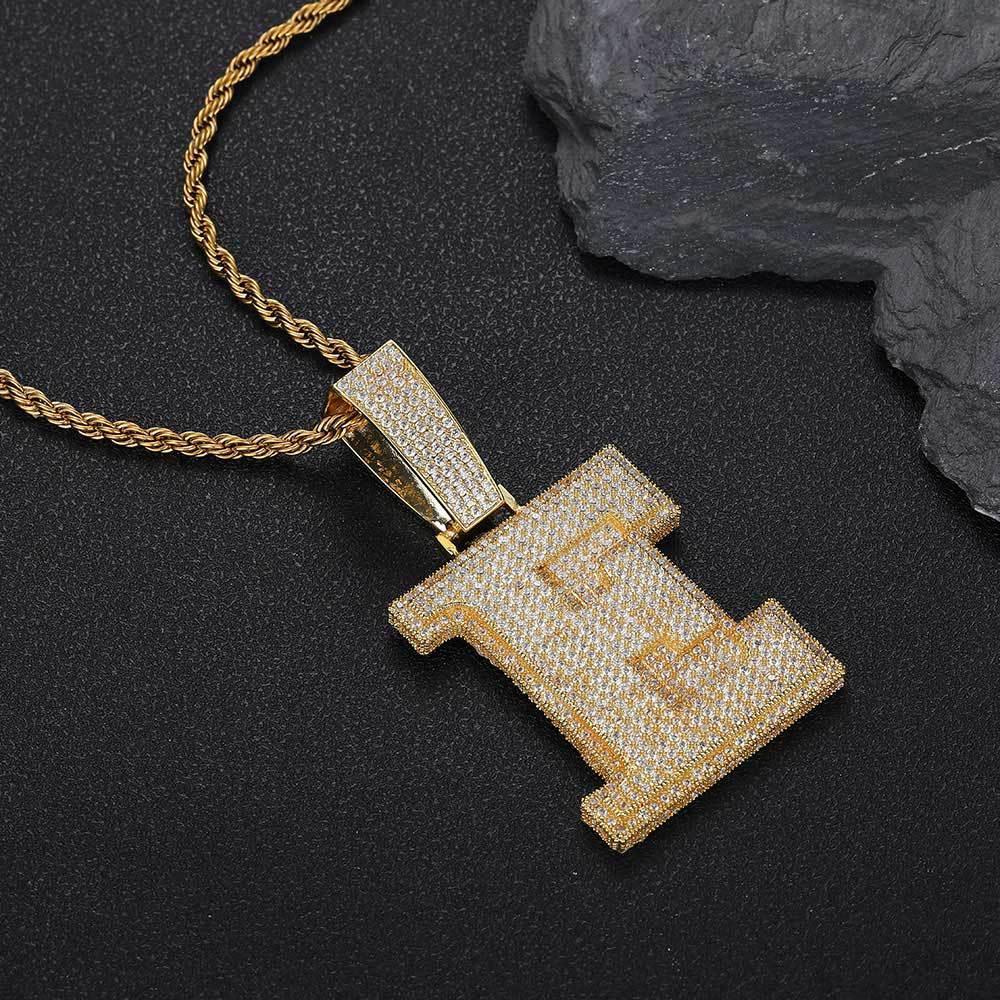 Letter Pendant Necklace with Copper Frame and Zircon Stones for Men | Caratix Jewelry - CaratixJewelry