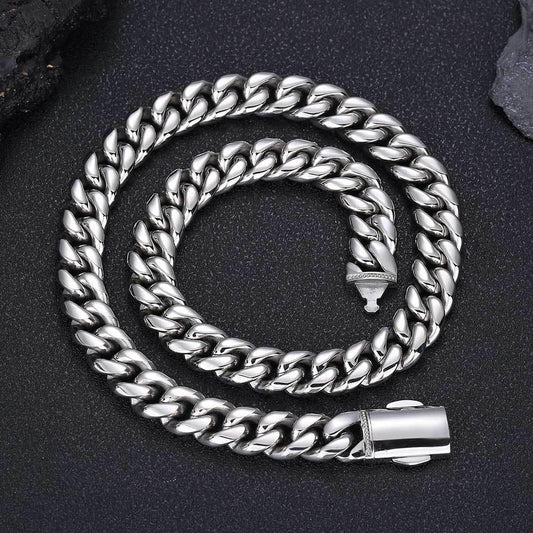 12mm Cuban Chain Necklace with 18K Gold Plating and Spring Clasp for Men | Polished Stainless Steel | Caratix Jewelry - CaratixJewelry