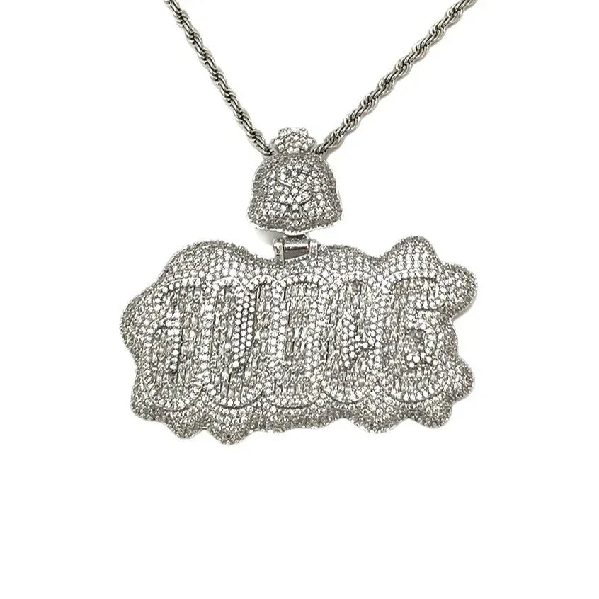 Iced Out "JUICE" Letter Pendant | Men's Real Copper CZ Necklace | 3D Bubble Letter Hip Hop Bling | Luxury Power & Influence Statement | Caratix - CaratixJewelry