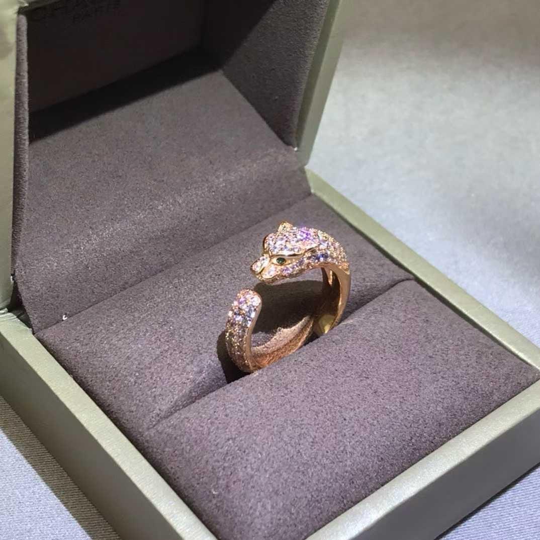 Women's Rose Gold Panther Ring | Iced Out Leopard Head Bypass Band | Caratix