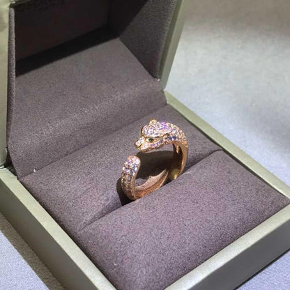 Women's Rose Gold Panther Ring | Iced Out Leopard Head Bypass Band | Caratix