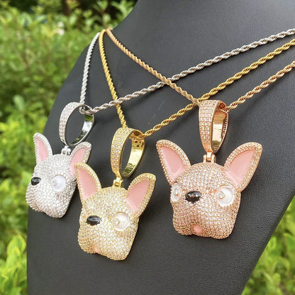 Iced Out French Bulldog Pendant | Men's Real Copper CZ Dog Head Necklace - CaratixJewelry