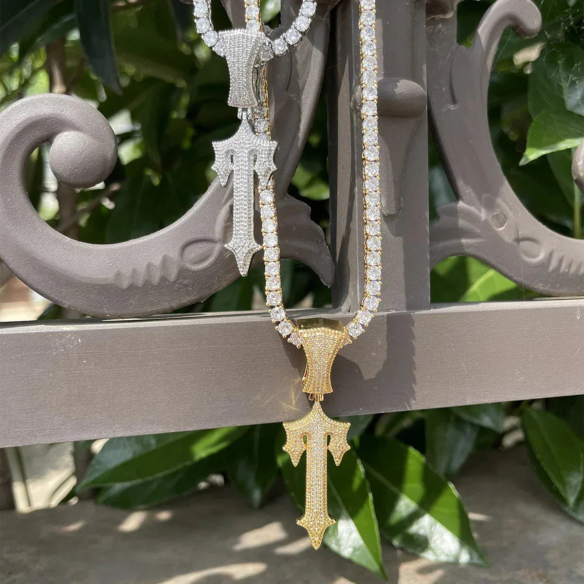 Iced Out Sword Cross Pendant | Men's T-Shape Dagger Necklace | Premium Copper CZ Weapon Jewelry | Holy Warrior Bling | Caratix - CaratixJewelry