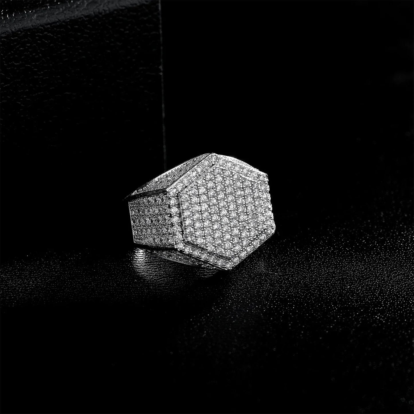 Men's Iced Out Hexagon Signet Ring | Geometric Micro-Pave Band | Caratix