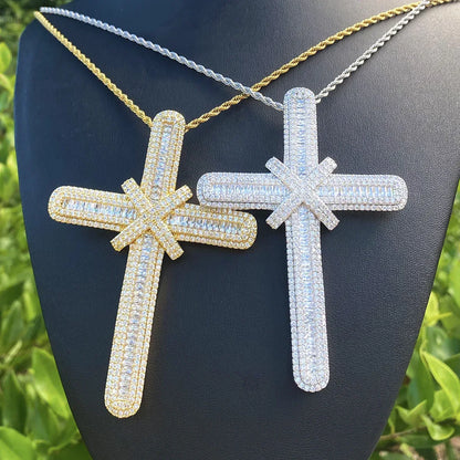 Iced Out Oversized "Grand Cross" Pendant | Men's Real Copper Big Cross Necklace - CaratixJewelry