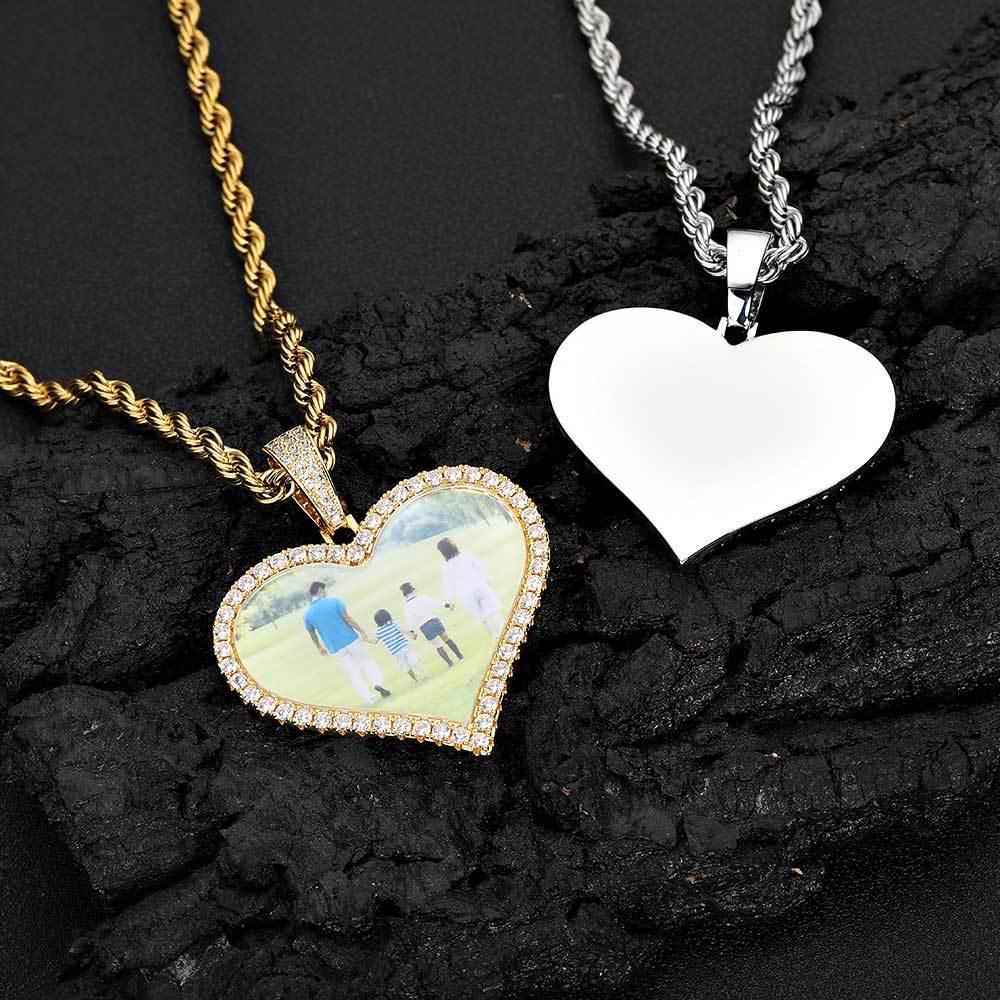 Custom Heart Photo Pendant Necklace Zircon Hip Hop Jewelry | Caratix Jewelry - CaratixJewelry