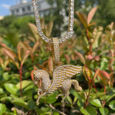 Men's Winged Horse Necklace | Premium Copper CZ Mythical Creature Jewelry - CaratixJewelry