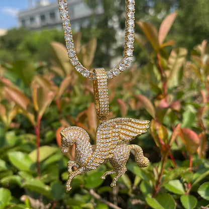 Men's Winged Horse Necklace | Premium Copper CZ Mythical Creature Jewelry - CaratixJewelry