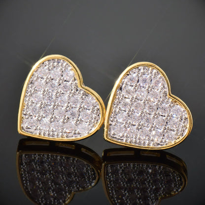 Iced Out Heart Shaped Stud Earrings with Zircon | Romantic Hip Hop Jewelry | Caratix Jewelry - CaratixJewelry