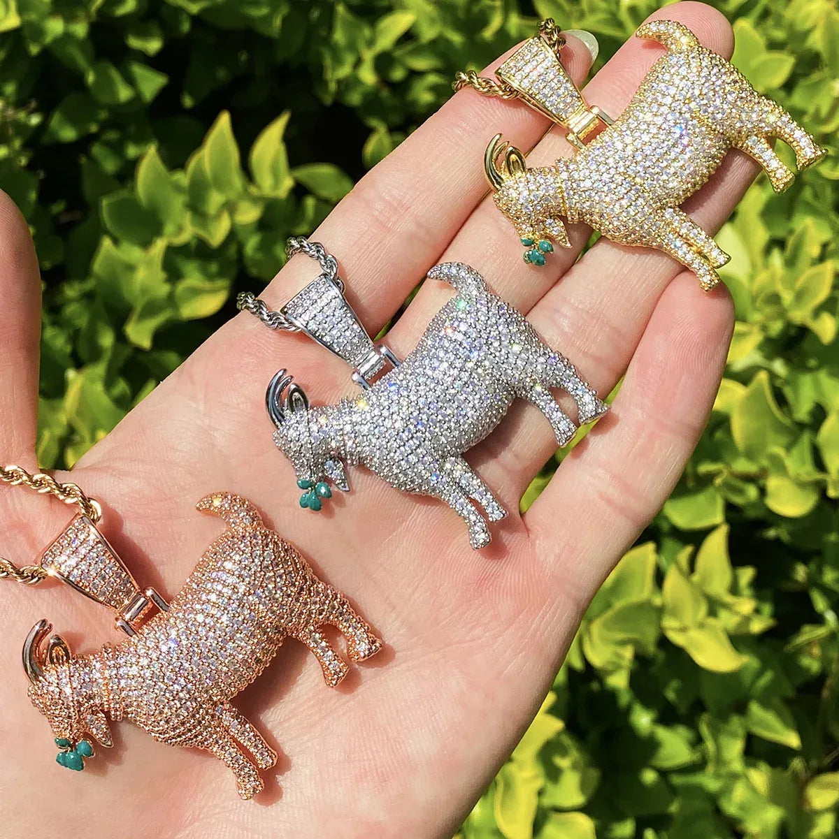 Iced Out "Grazing Goat" G.O.A.T. Pendant | Men's Real Copper CZ Necklace - CaratixJewelry