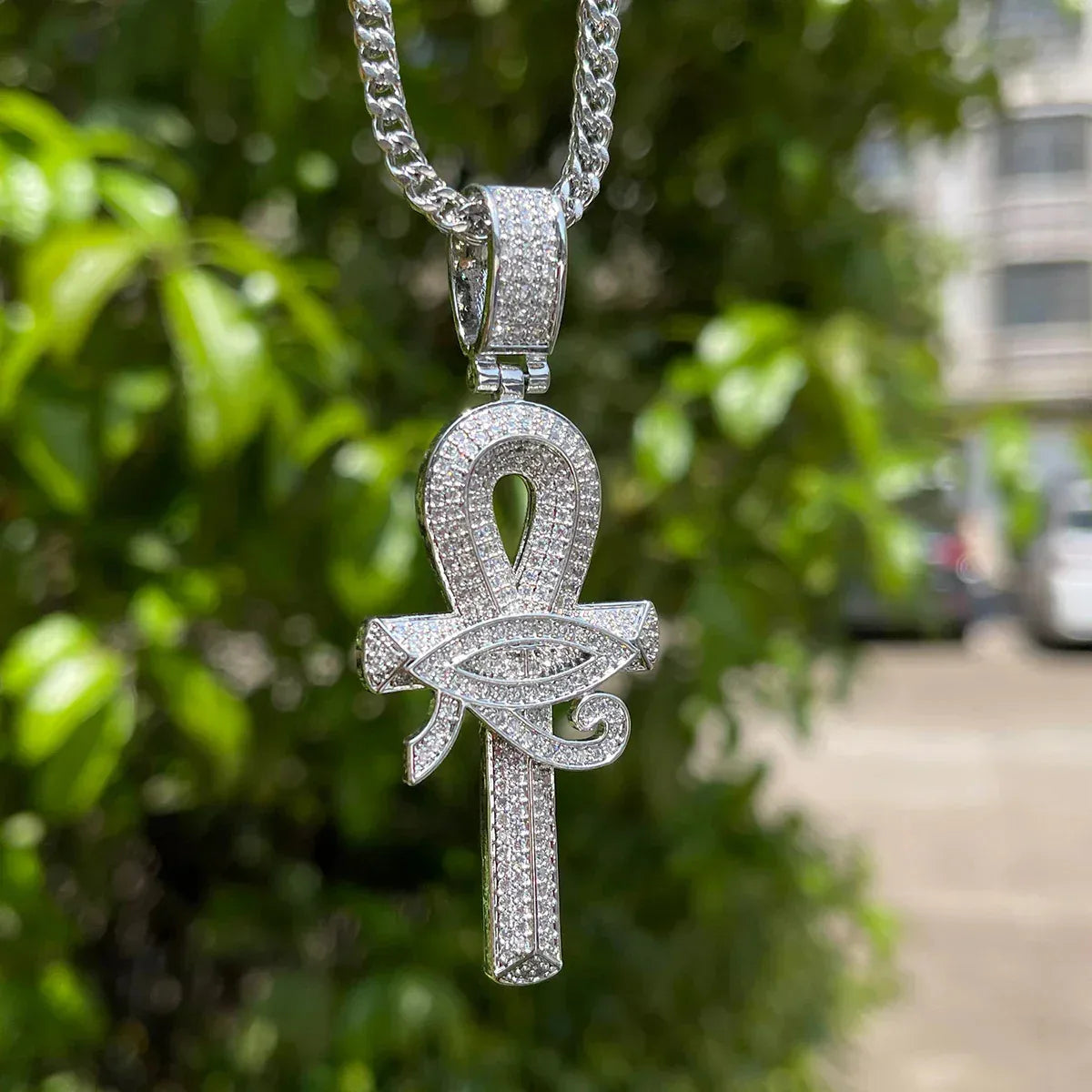 Luxury 18K Gold Plated Eye of Horus Ankh Cross Pendant | Hip Hop Iced Out Necklace for Men | Egyptian Mythology Ice Pendant | Pave CZ Jewelry | Caratix - CaratixJewelry