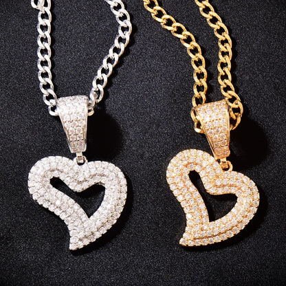 Hollow Heart Pendant Necklace | CZ Minimalist Hip Hop Fashion Jewelry - CaratixJewelry
