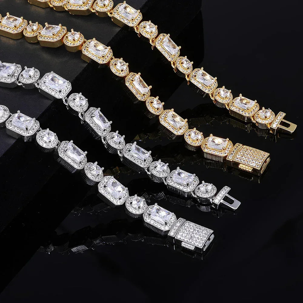 10mm Mixed Link Iced Out Cuban Chain Bracelet with Zircon | Flip Clasp Unisex Trendy Jewelry | Caratix Jewelry - CaratixJewelry
