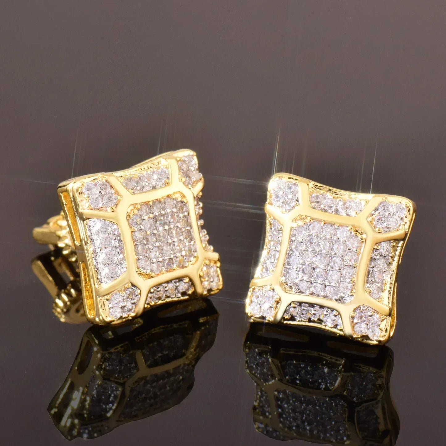 Square Zircon Gold Plated Stud Earrings | Simple & Trendy Hip Hop Jewelry | Caratix Jewelry - CaratixJewelry