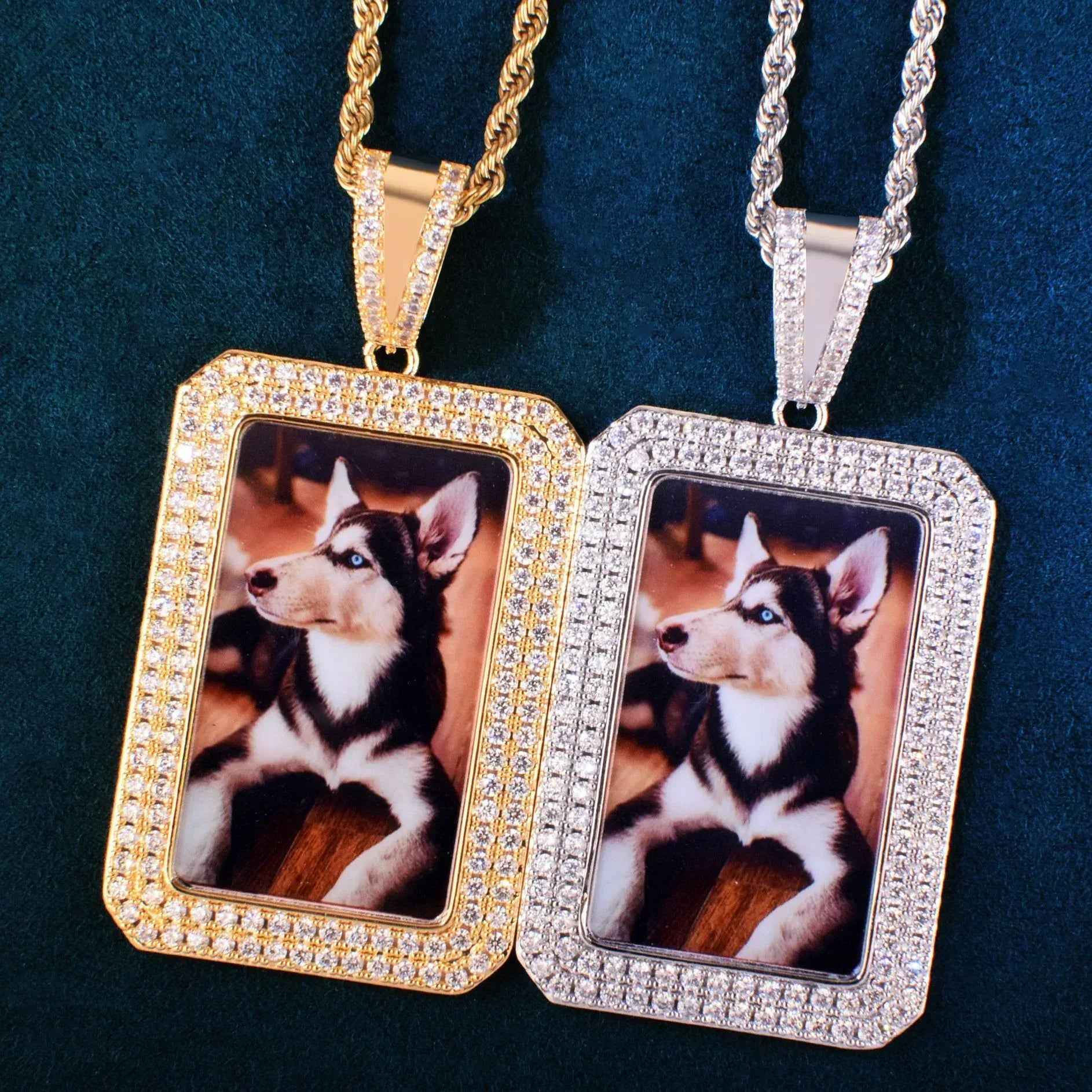Dog Tag Photo Frame Pendant | CZ Iced Out DIY Custom Picture Hip Hop Necklace - CaratixJewelry