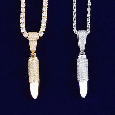 Iced Out Geometric Capsule Pendant | Women's Utilitarian "Urban Armor" Necklace | Premium Copper CZ Cylinder Charm | Cyber Y2K & Techwear Jewelry | Caratix - CaratixJewelry