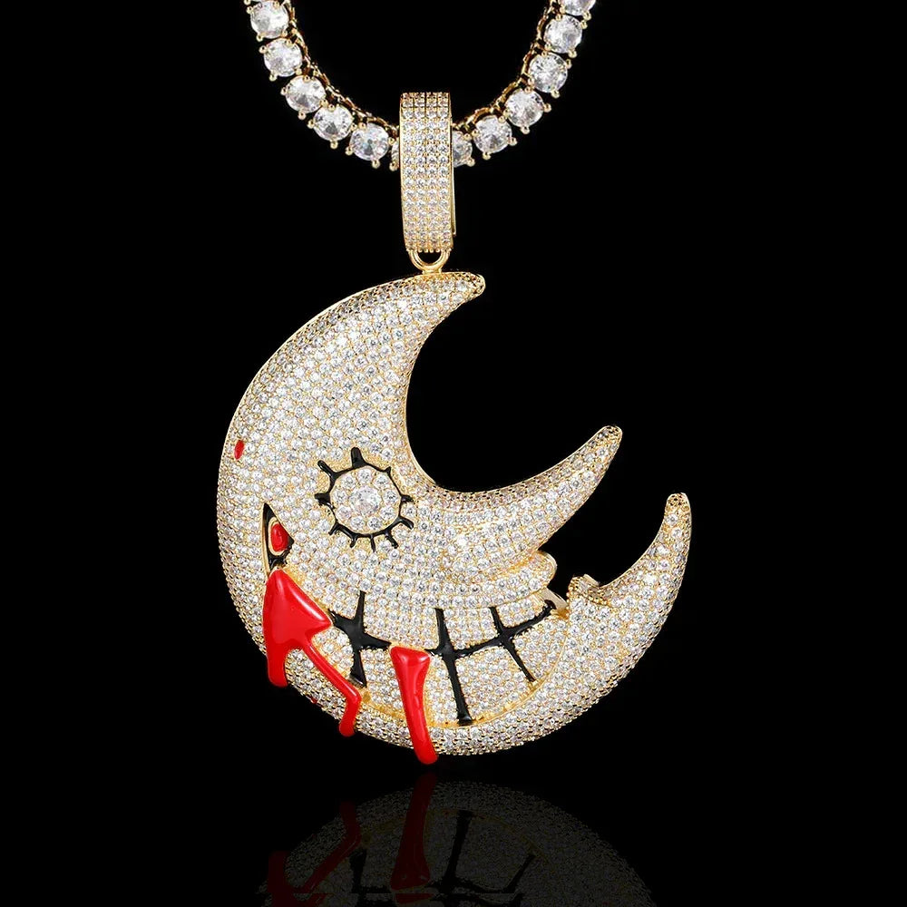 Trippie Redd Moon Pendant Necklace with Zircon Stones for Men | Customizable Hip Hop Jewelry | Caratix Jewelry - CaratixJewelry