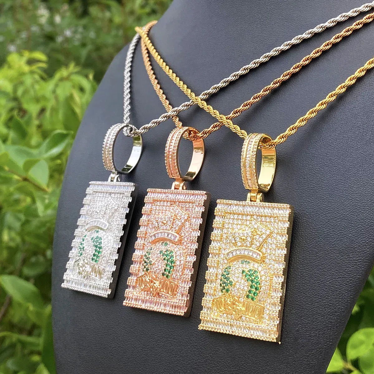 Iced Out Money Bag Dog Tag Pendant | Men's "Soldier of Fortune" Necklace - CaratixJewelry