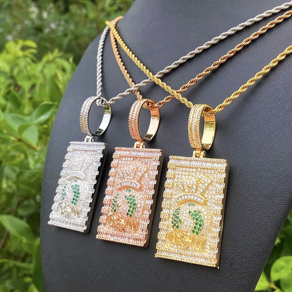 Iced Out Money Bag Dog Tag Pendant | Men's "Soldier of Fortune" Necklace - CaratixJewelry