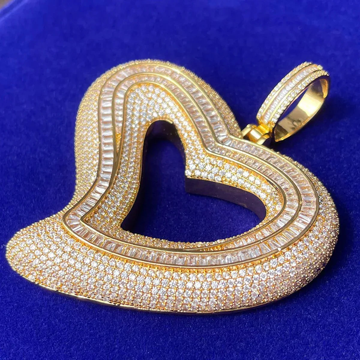 Iced Out Irregular Open Heart Pendant | Men's Real Gold Plated Necklace | Abstract "Broken" Love Jewelry | Emo Rap Streetwear Bling | Caratix - CaratixJewelry