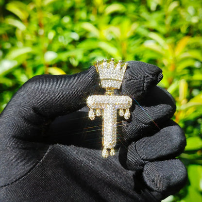 Crown Teardrop Letter Pendant | CZ Iced Out Hip Hop Initial Necklace - CaratixJewelry