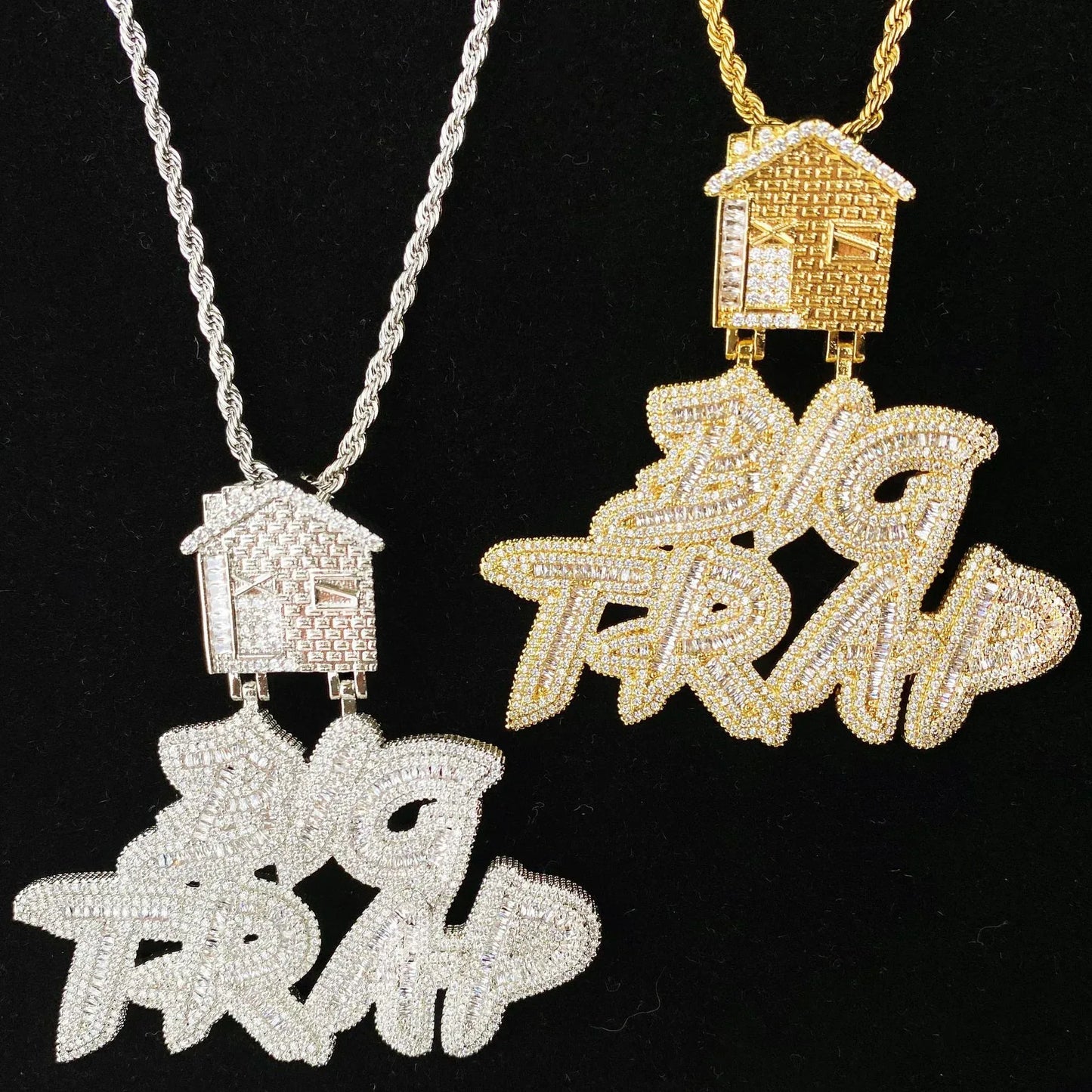 Iced Out "BIG TRAP" Text Pendant | Women's Trap Queen Necklace - CaratixJewelry