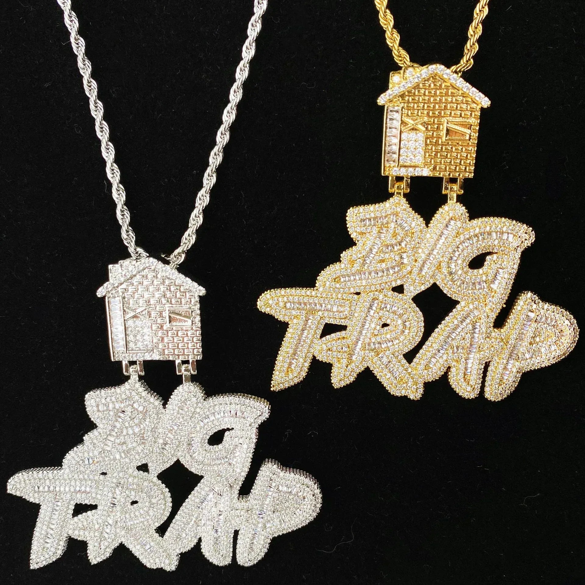 Iced Out "BIG TRAP" Text Pendant | Women's Trap Queen Necklace - CaratixJewelry