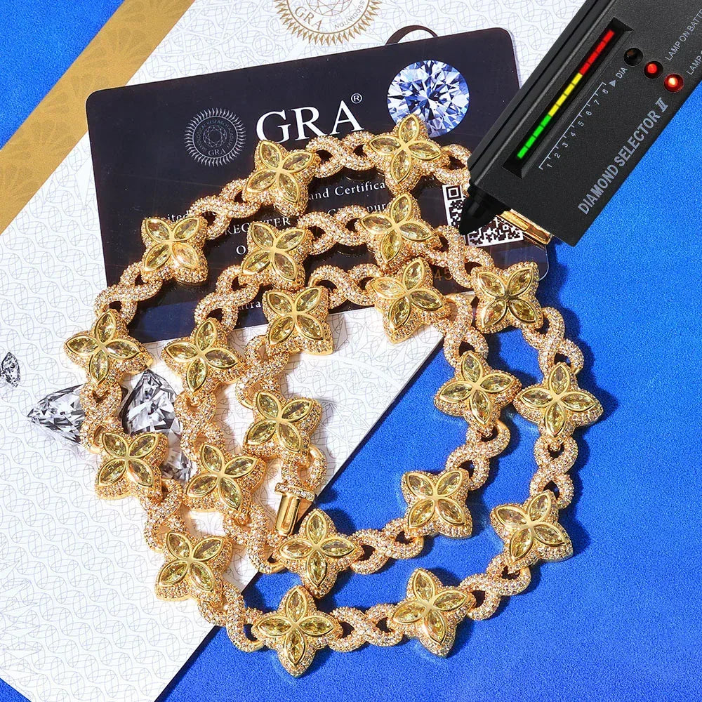 Four-Leaf Clover Cuban Link Chain with Figure-8 Clasp – Custom S925 Sterling Silver Hip Hop Men’s Trendy Streetwear Necklace - CaratixJewelry