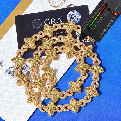 Four-Leaf Clover Cuban Link Chain with Figure-8 Clasp – Custom S925 Sterling Silver Hip Hop Men’s Trendy Streetwear Necklace - CaratixJewelry