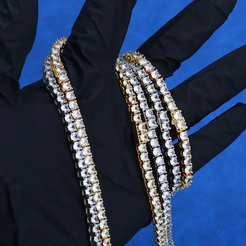 Zircon Spring Clasp Tennis Chain Necklace Hip Hop Jewelry Gold Chain Rapper Style for Men | Caratix Jewelry - CaratixJewelry