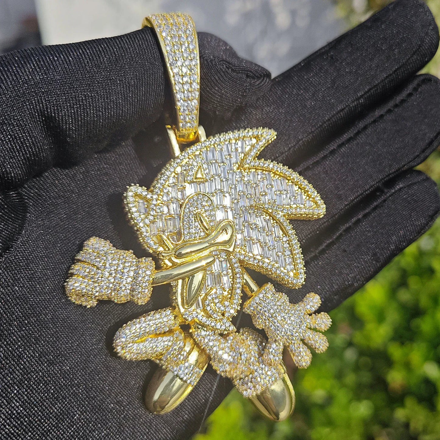 Sonic Cartoon Pendant Necklace | CZ Iced Out Hip Hop Streetwear Jewelry - CaratixJewelry
