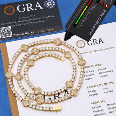 S925 Sterling Silver Moissanite Clover Tennis Chain | VVS Moissanite Necklace | Tester Passed Hip Hop Jewelry | Caratix - CaratixJewelry