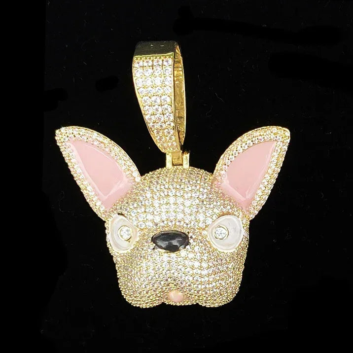 Iced Out French Bulldog Pendant | Men's Real Copper CZ Dog Head Necklace - CaratixJewelry