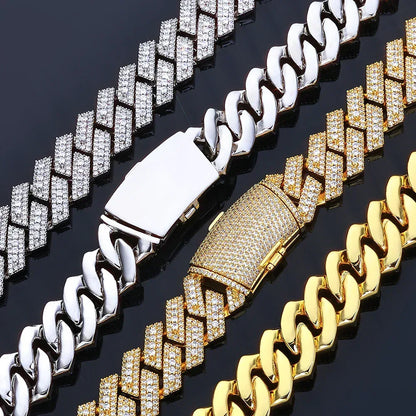 20mm -Cut Moissanite Cuban Link Chain – S925 Sterling Silver Iced-Out Hip Hop Men’s Bold Streetwear Necklace - CaratixJewelry