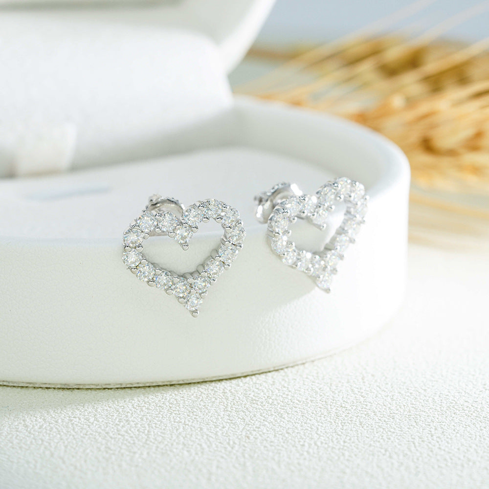 S925 Sterling Silver Heart-Shaped Moissanite Studs | D Color VVS1 Diamond Tester Proven | Caratix