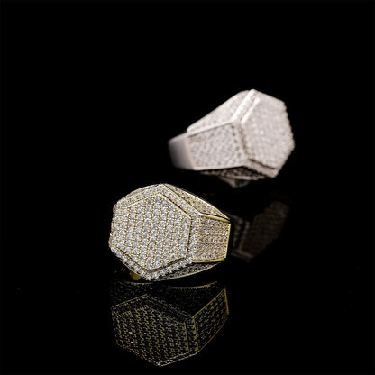 Men's Iced Out Hexagon Signet Ring | Geometric Micro-Pave Band | Caratix