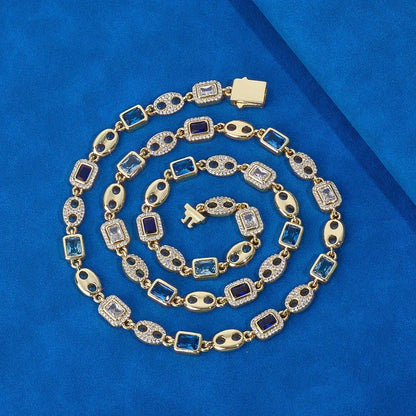 Custom 10mm Blue Gemstone Coffee Bean Chain | Minimalist Iced Out Jewelry | Caratix - CaratixJewelry