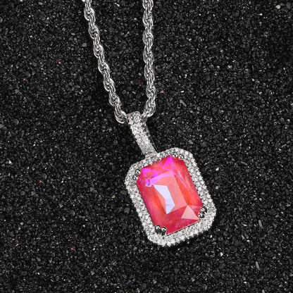 Mocha Fluorescent Square Pendant with Solid Zircon and Colorful Gemstones for Men and Women | Caratix Jewelry - CaratixJewelry