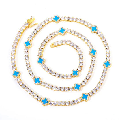Iced Out Tennis Necklace Zircon Floral Charm Hip Hop Jewelry for Women | Caratix Jewelry - CaratixJewelry