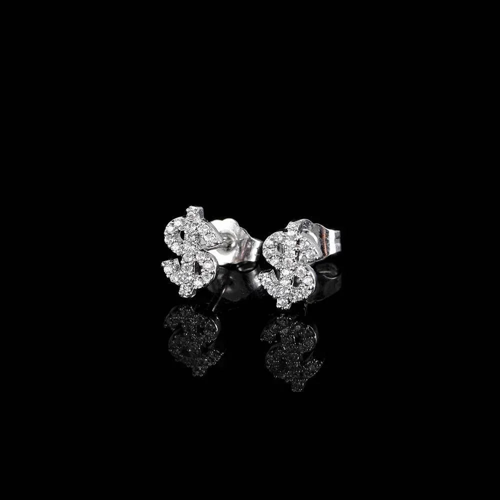 Hip Hop Dollar Sign Zircon Earrings for Men and Women | Simple Copper Earrings with Zircon Stones | Caratix Jewelry - CaratixJewelry